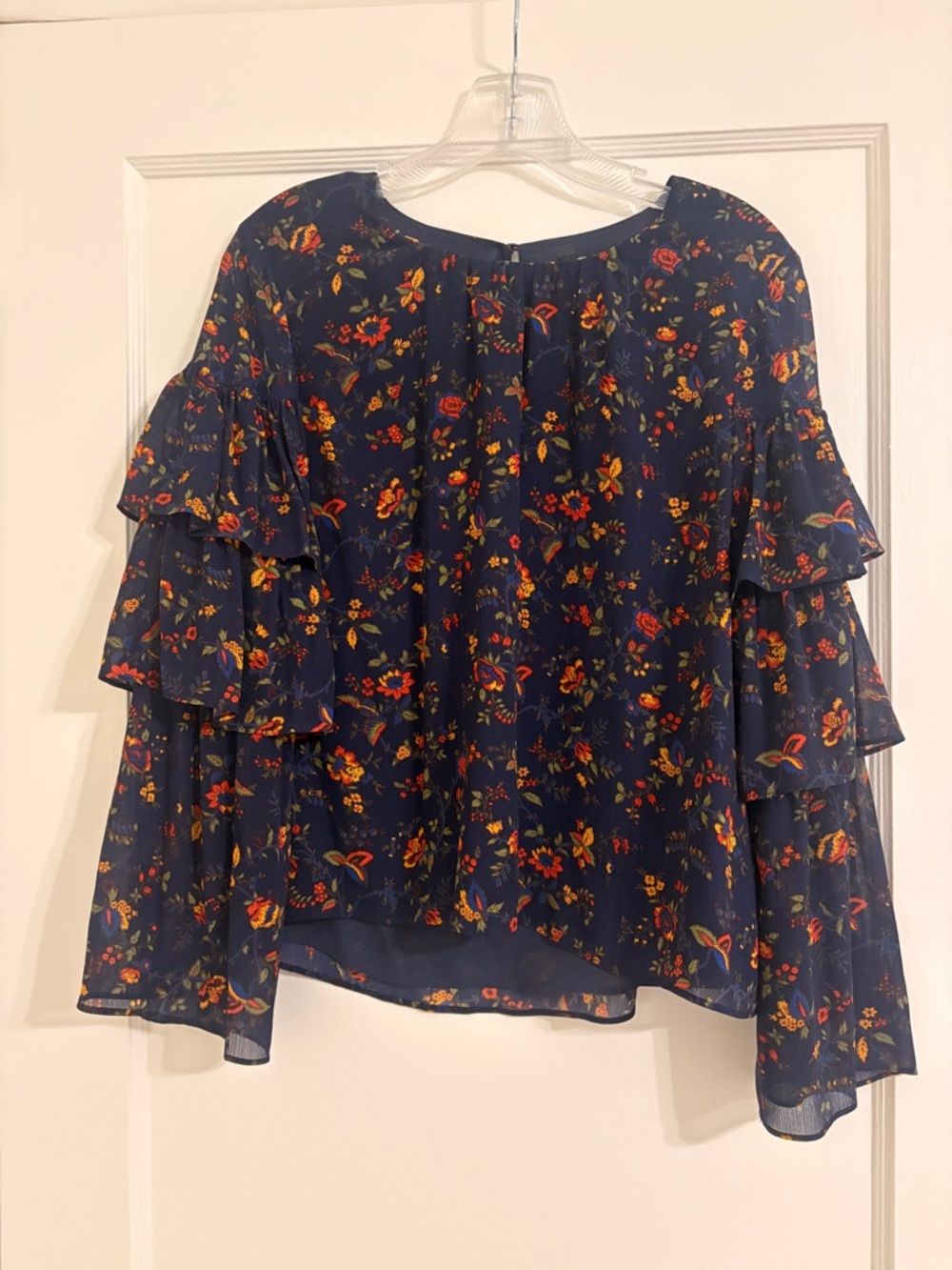 Madewell Floral Ruffle Sleeve Women’s Top - Navy